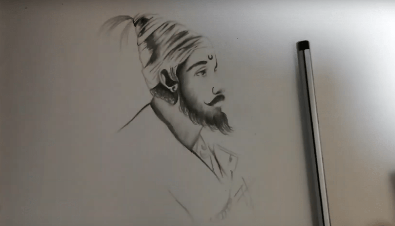 step to draw Shivaji's sketch 