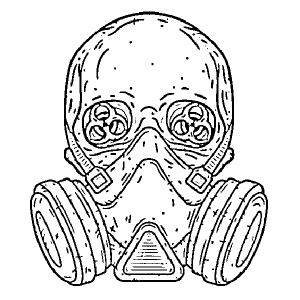 broken gas mask drawing